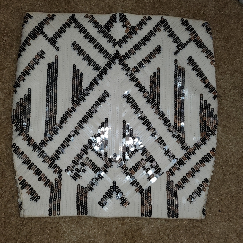 Express White Silver Aztec Sequin Mini Skirt Body… - image 5
